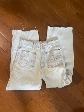 Sandro Light Wash Wide Leg Cropped Jeans FR 36